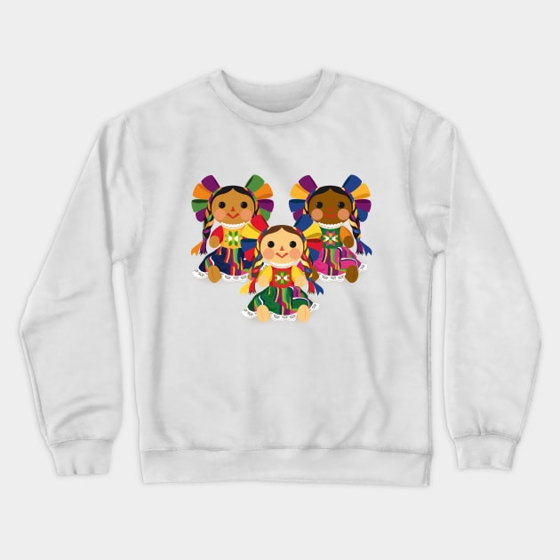 Mexican María Dolls. Mexican Otomi Dolls. Traditional Mexican Rag Dolls Crewneck Sweatshirt by Akbaly